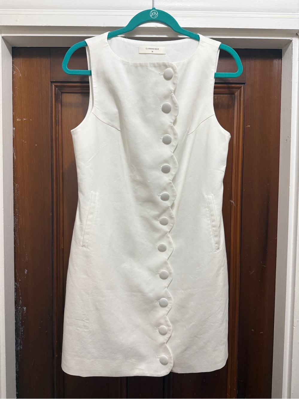 Commense Cream Sleeveless Scallop-Button Mini Dress